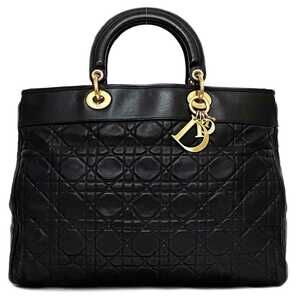 Christian Dior Tote Bag Black Cannage Leather Logo Quilted Handbag